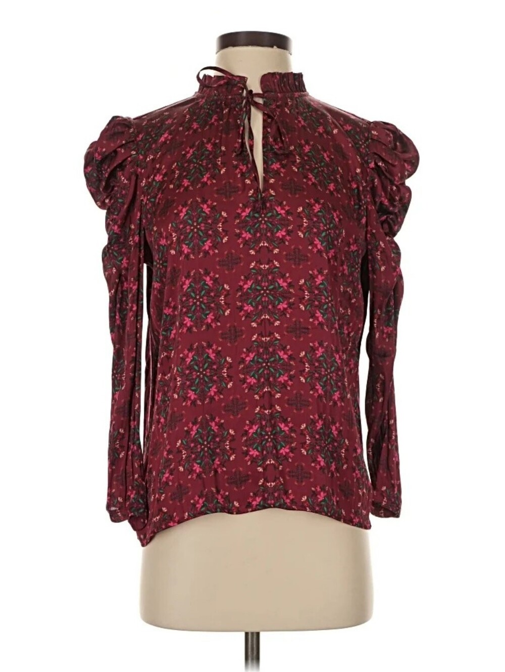 LOFT Burgundy Floral Cap-Sleeve Blouse - Picture 7 of 7